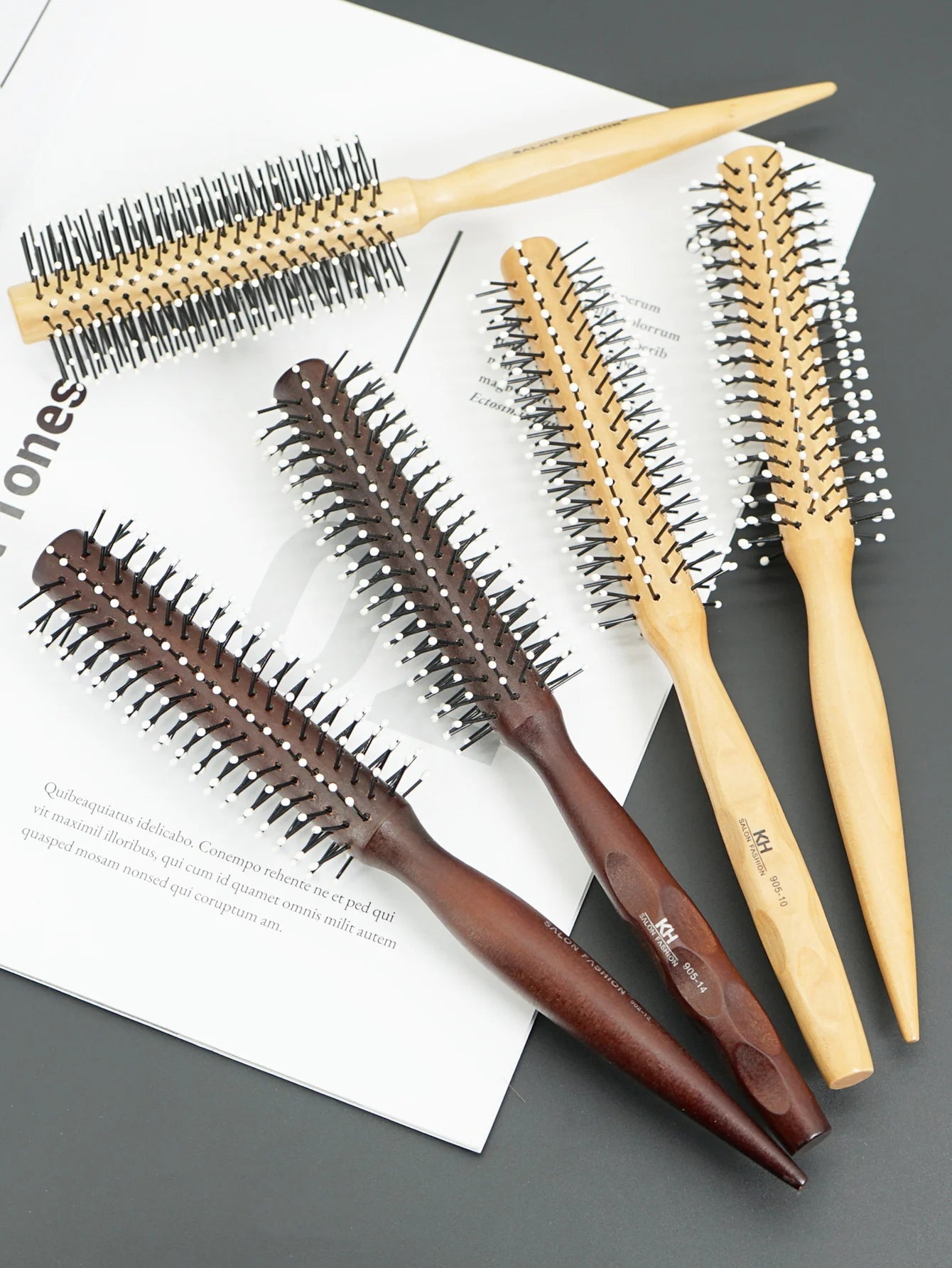 Natural Wood Handle Round Barrel Hair Comb Anti Static Brush Hair Round Comb Styling Tools For Thin Or Short Hair Men Women Use