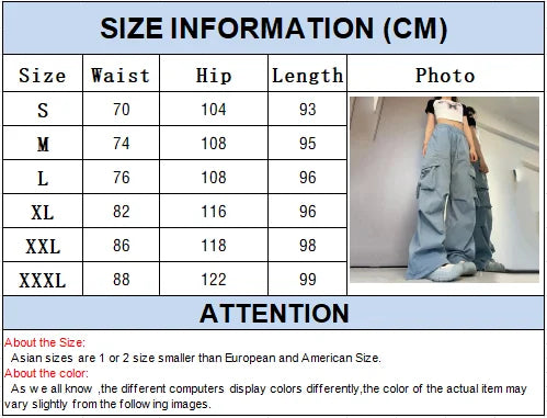 Women Y2K Cargo Pants High Waist Streetwear Hip Hop Trousers Female Big Pockets Casual Low Waist Drawstring Baggy Sweatpants