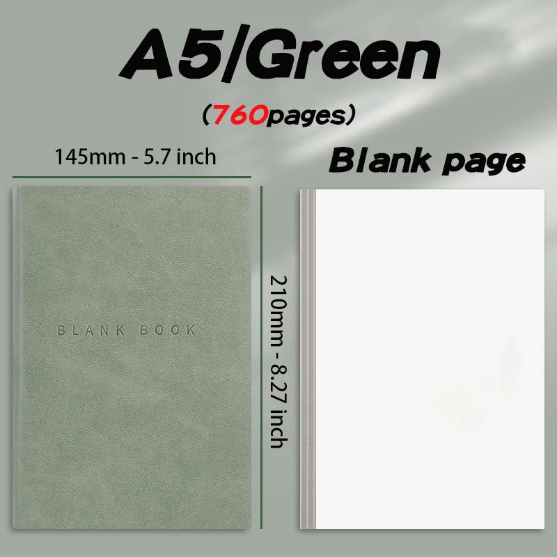 Super Thick Notebook (760pages) A5 Creativity Stationery Blank Notepads Pu cover School Office Supplies (Sketching and Graffiti)