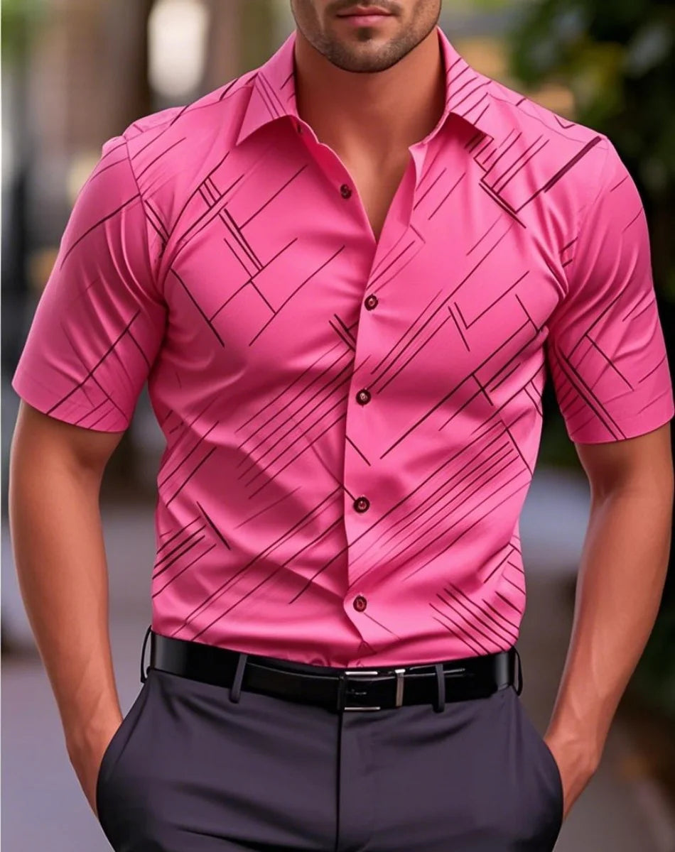 New Men's Shirts Multiple Colors Short Sleeves Stripes Lapel Hawaiian Vacation Button Clothing Fashion Casual Comfortable XS-6XL