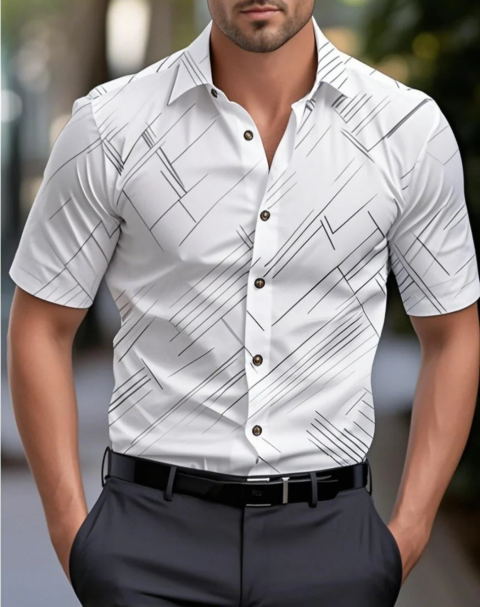 New Men's Shirts Multiple Colors Short Sleeves Stripes Lapel Hawaiian Vacation Button Clothing Fashion Casual Comfortable XS-6XL