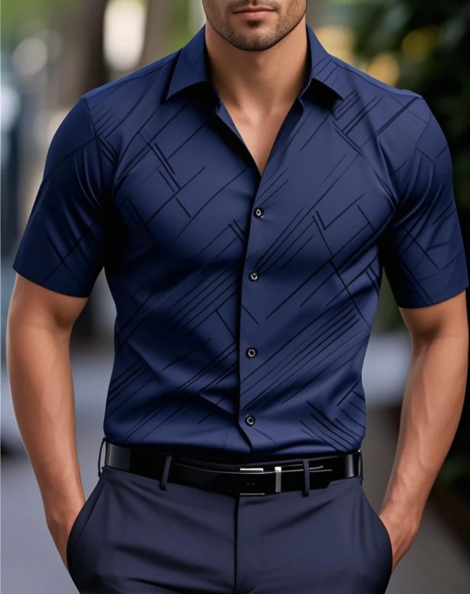 New Men's Shirts Multiple Colors Short Sleeves Stripes Lapel Hawaiian Vacation Button Clothing Fashion Casual Comfortable XS-6XL