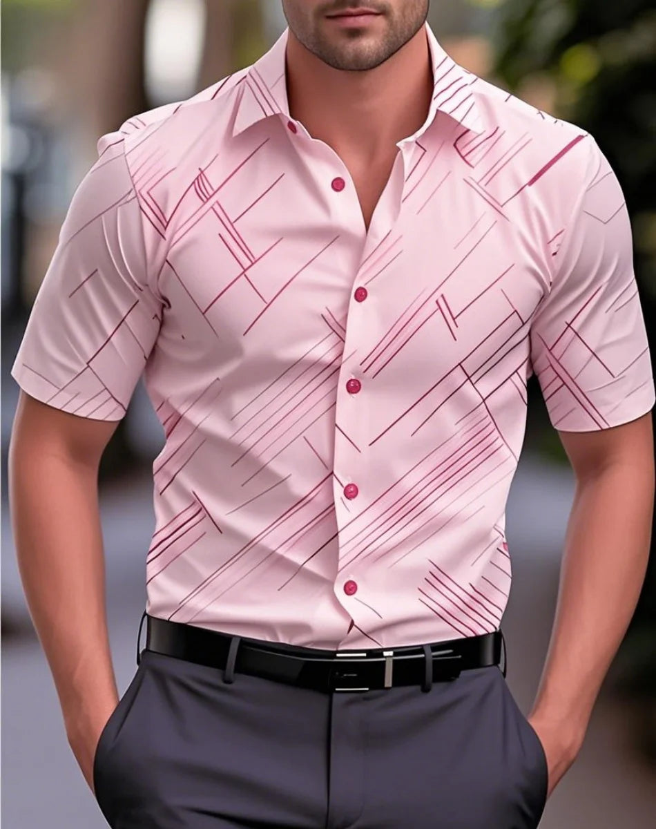 New Men's Shirts Multiple Colors Short Sleeves Stripes Lapel Hawaiian Vacation Button Clothing Fashion Casual Comfortable XS-6XL