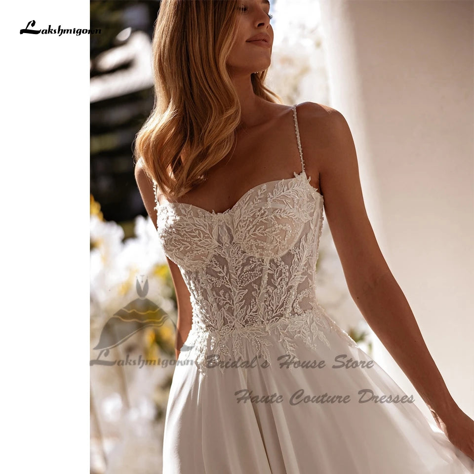 Lakshmigown Sexy A Line Chiffon Beach Wedding Dress Beading Lace 2026 Vestidos Civil Bridal Boho Gowns Spaghetti Straps