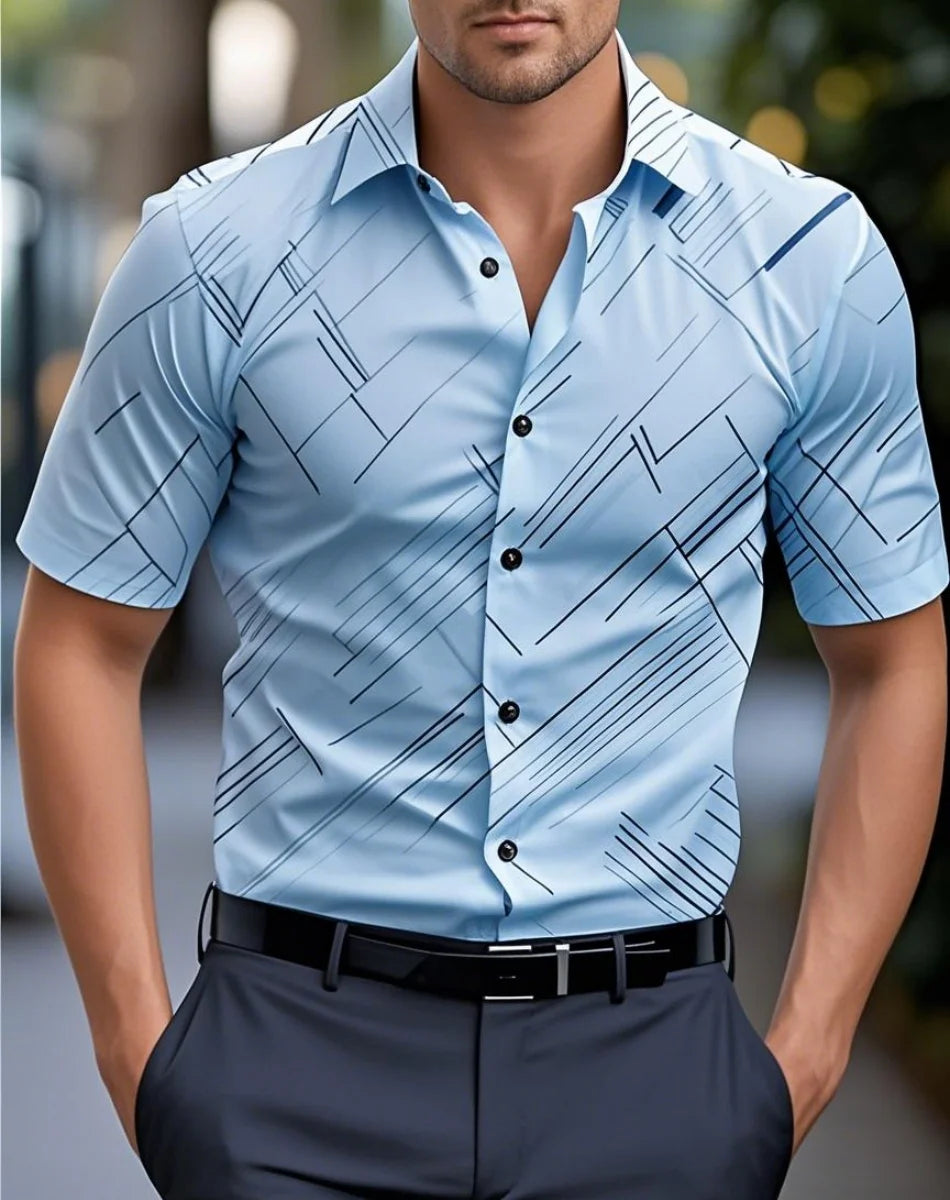 New Men's Shirts Multiple Colors Short Sleeves Stripes Lapel Hawaiian Vacation Button Clothing Fashion Casual Comfortable XS-6XL