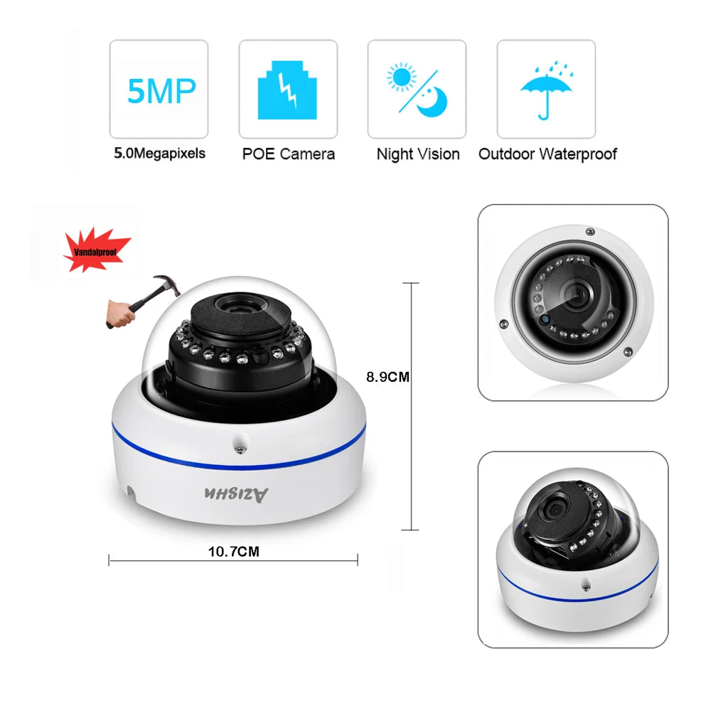 XMEYE IMX415 IMX335 IMX307 4K 8MP 6MP 3MP 2.8mm Wide Angle POE Vandalproof Audio IP Camera Face Detection Dome 15IR CCTV Camera