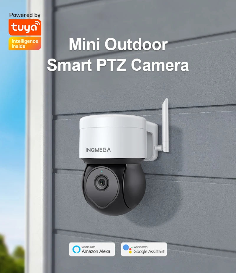 INQMEGA 5MP Tuya Outdoor PTZ Camera Ai Human Detect 1080P Security CCTV Camera Add Google home And Alexa Wifi IP Camera for Yard
