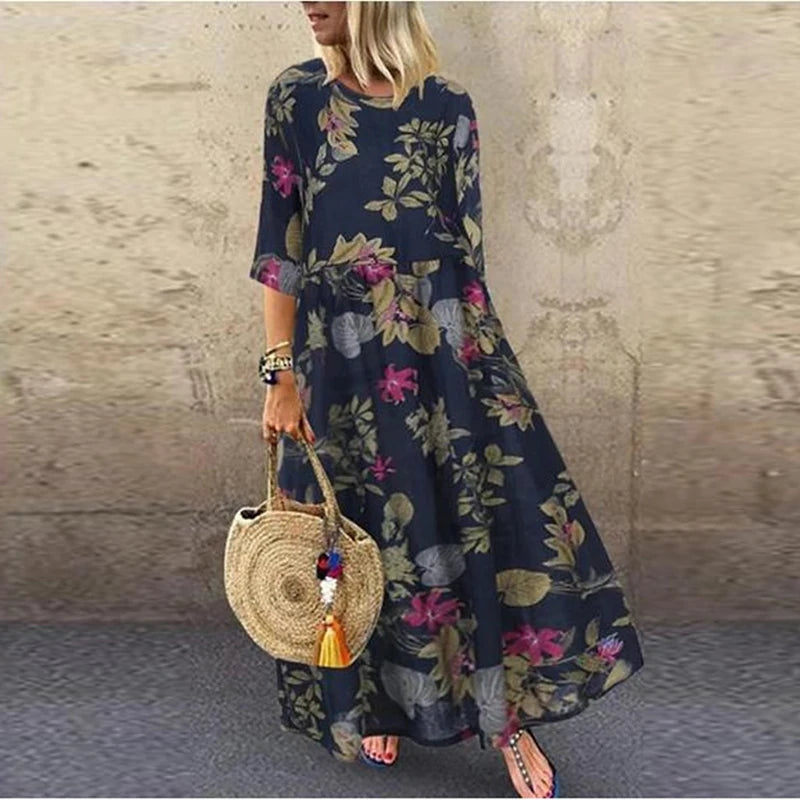 Summer Dress Women Vintage Party Dress 2021 Half Sleeve O Neck Beach Bohemian Dresses For Women Casual Plus Size Dress