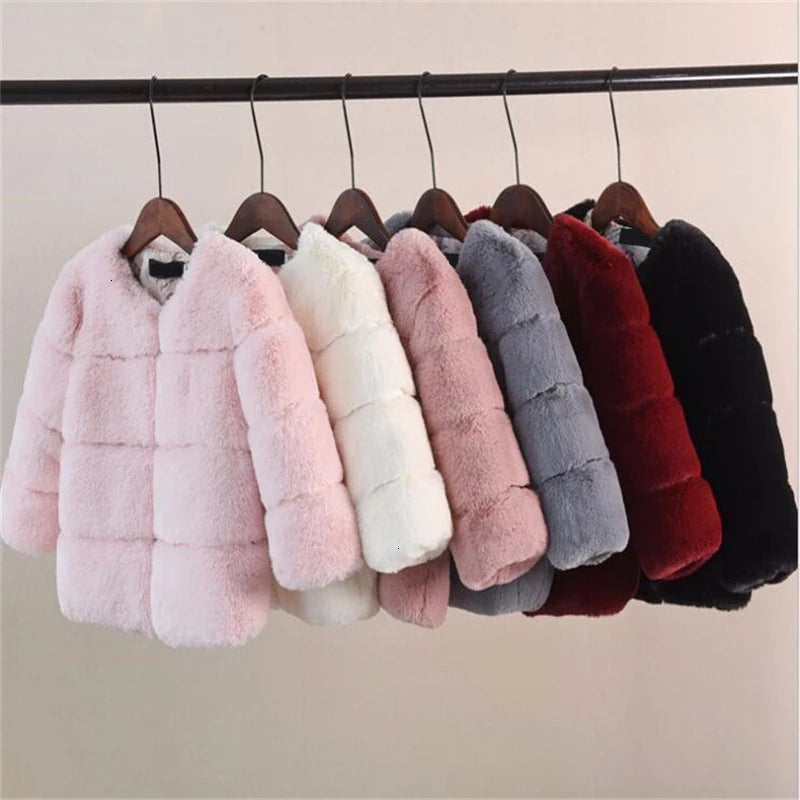 Girls Fur Jacket for Children Tops Clothes 2024 New Baby Kids Jackets Warm Thicken Coat Solid Color Boys Faux Fur Outwear Coat