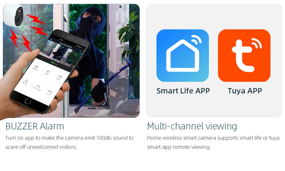 Tuya Smart 9000mAh Rechargeable Battery 3.5W Solar IP65 Outdoor Wireless WIFI 3MP Surveillance Siren CCTV Camera Alexa Google