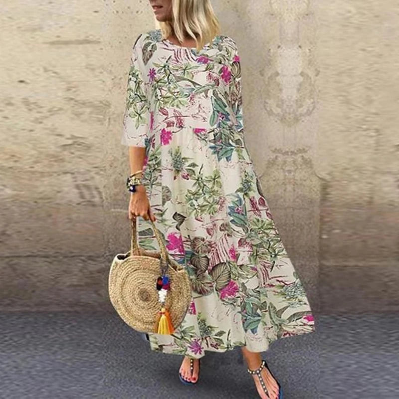 Summer Dress Women Vintage Party Dress 2021 Half Sleeve O Neck Beach Bohemian Dresses For Women Casual Plus Size Dress