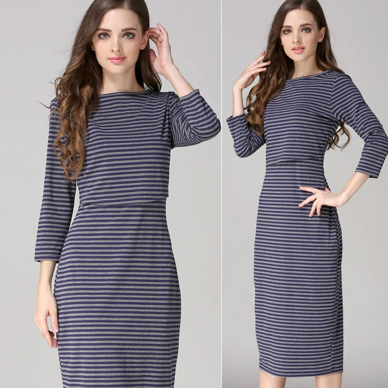 New Striped Maternity Clothes Maternity Dresses Pregnancy Clothes For Pregnant Women Nursing Breastfeeding Dresses Free Shipping