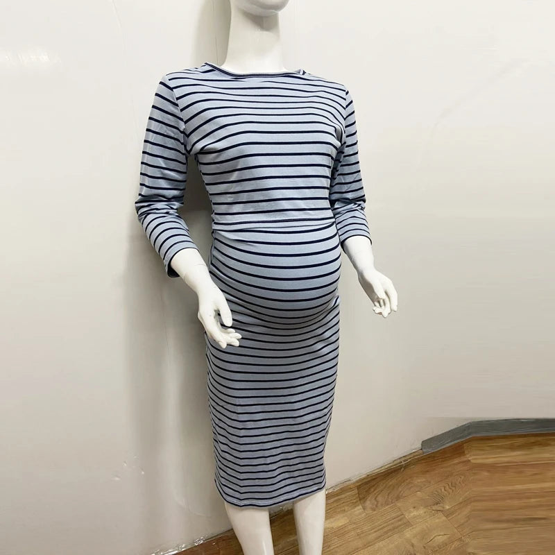 New Striped Maternity Clothes Maternity Dresses Pregnancy Clothes For Pregnant Women Nursing Breastfeeding Dresses Free Shipping