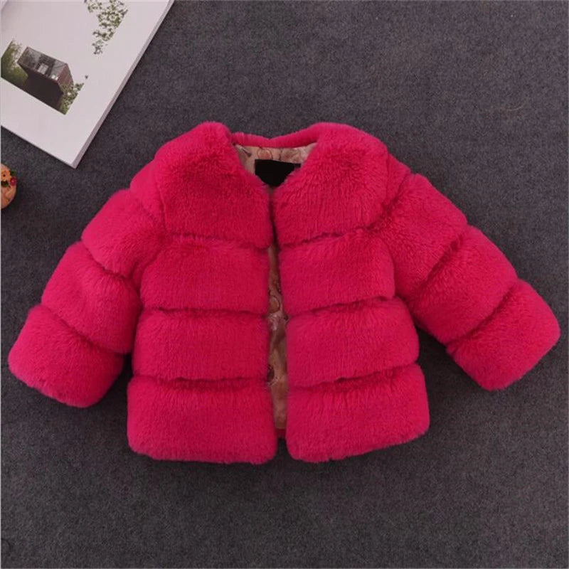 Girls Fur Jacket for Children Tops Clothes 2024 New Baby Kids Jackets Warm Thicken Coat Solid Color Boys Faux Fur Outwear Coat