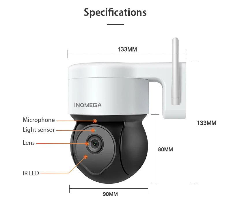 INQMEGA 5MP Tuya Outdoor PTZ Camera Ai Human Detect 1080P Security CCTV Camera Add Google home And Alexa Wifi IP Camera for Yard