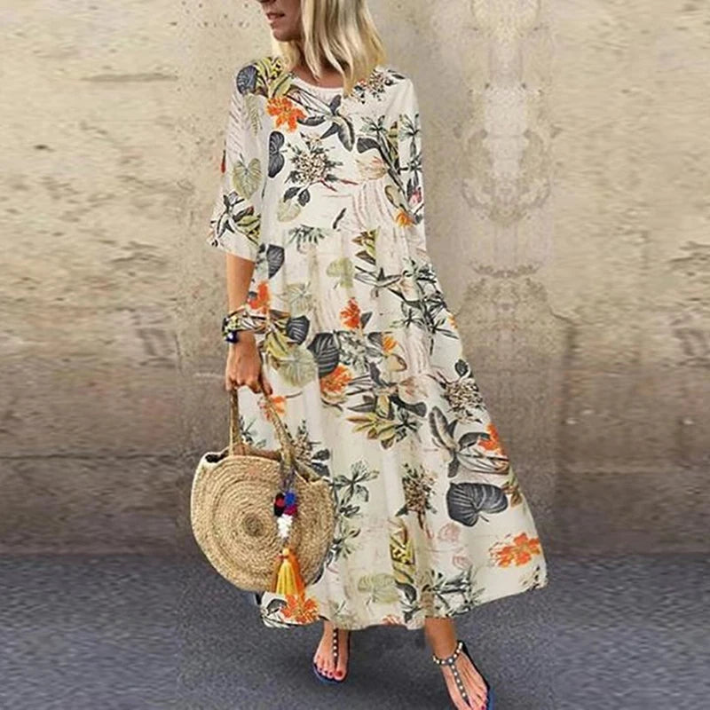 Summer Dress Women Vintage Party Dress 2021 Half Sleeve O Neck Beach Bohemian Dresses For Women Casual Plus Size Dress