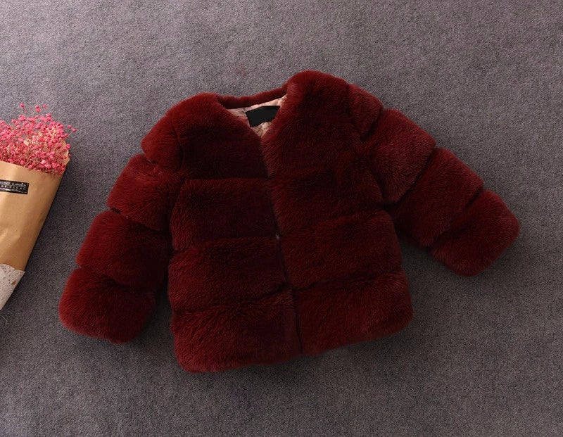 Girls Fur Jacket for Children Tops Clothes 2024 New Baby Kids Jackets Warm Thicken Coat Solid Color Boys Faux Fur Outwear Coat