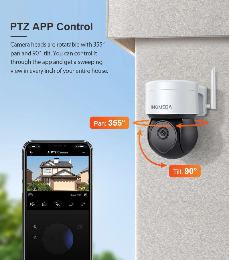 INQMEGA 5MP Tuya Outdoor PTZ Camera Ai Human Detect 1080P Security CCTV Camera Add Google home And Alexa Wifi IP Camera for Yard