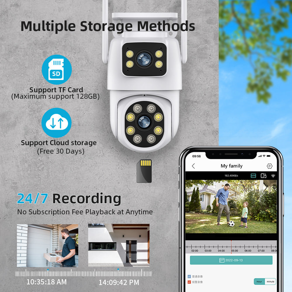 4K 8MP HD Wifi PTZ Camera Outdoor 6MP Dual Lens Dual Screen AI Auto Tracking IP Camera CCTV Audio Video Surveillance P2P iCSee
