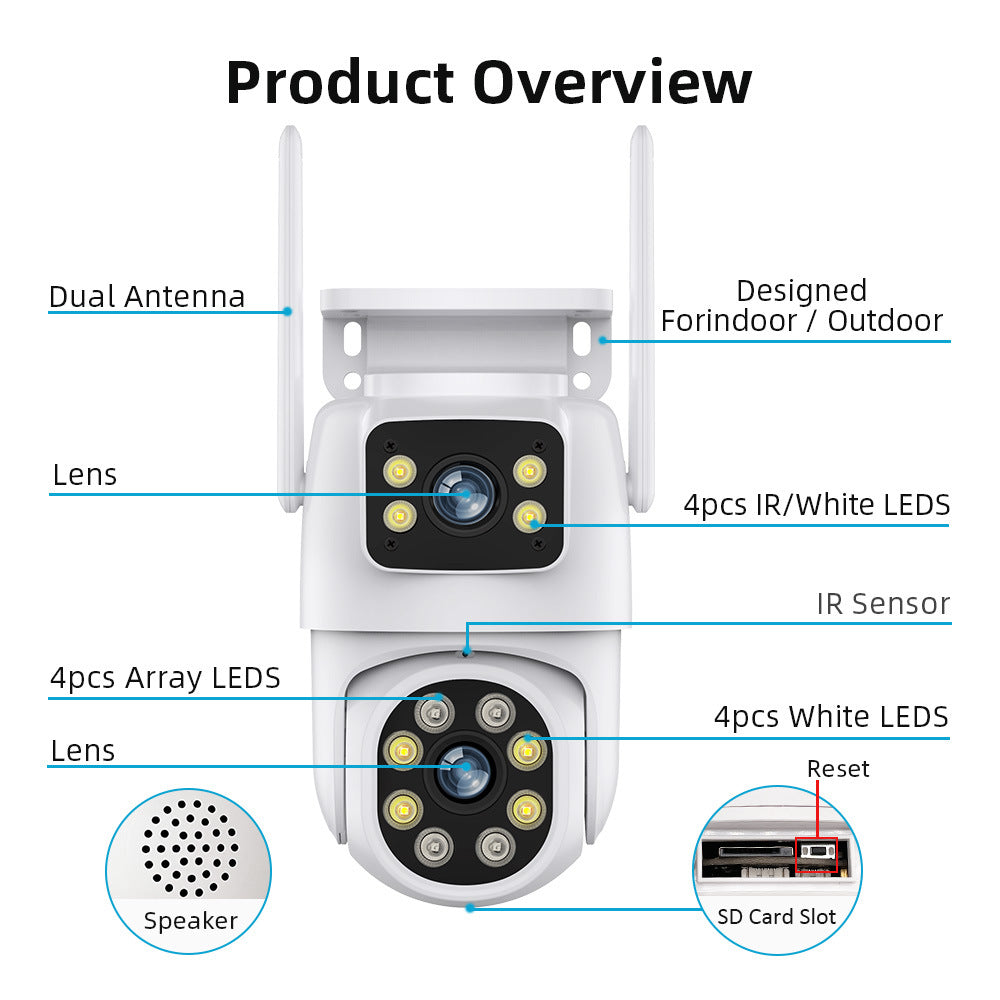 4K 8MP HD Wifi PTZ Camera Outdoor 6MP Dual Lens Dual Screen AI Auto Tracking IP Camera CCTV Audio Video Surveillance P2P iCSee