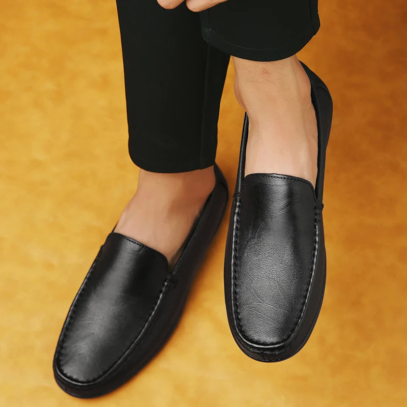 Men's Slip-on Shoes Men's Handmad Breathable Genuine Leather Dress Shoes Fashion Designer Classic Round Toe Soft Loafers mo-3275