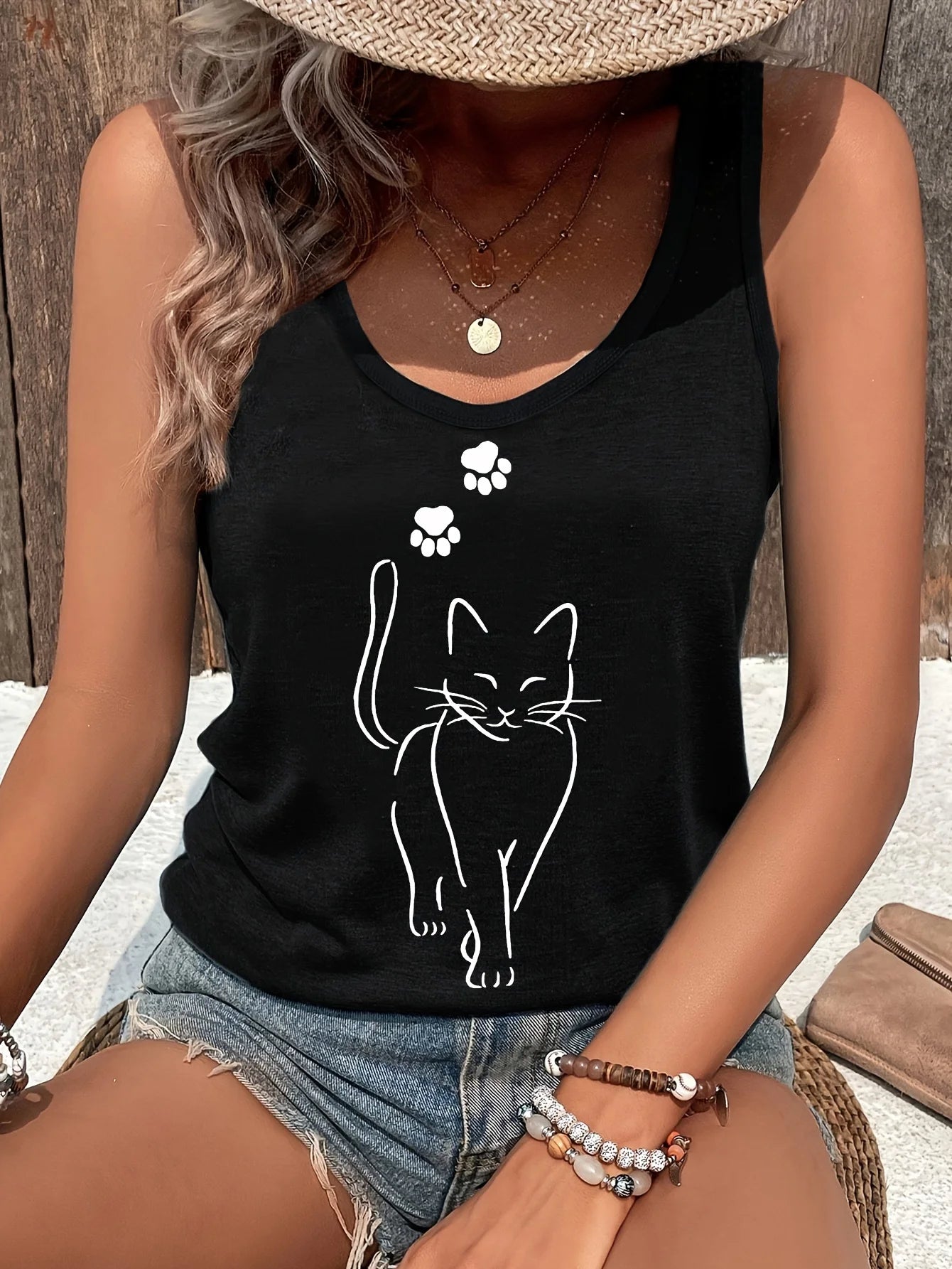 printed Summer women's loose and personalized dream catcher mesh printed vest top T-shirt comfortable sleeveless