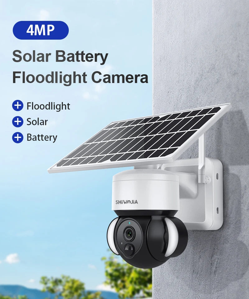 SHIWOJIA 4MP WIFI Solar Camera 4G Sim Card PIR Human Detection Solar Battery Security Camera CCTV Video Surveillance Outdoor Cam
