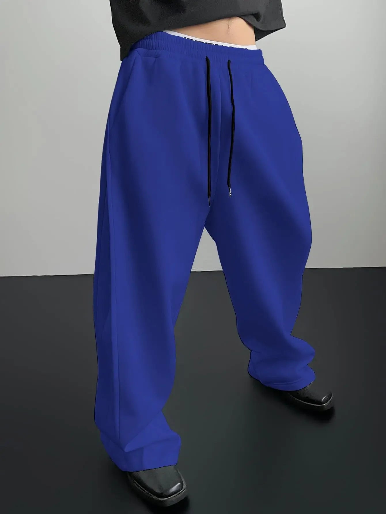 2025 New European and American Men's Sports Pants with Drawstring Waist, Wide Legs, Loose Pants with Pockets