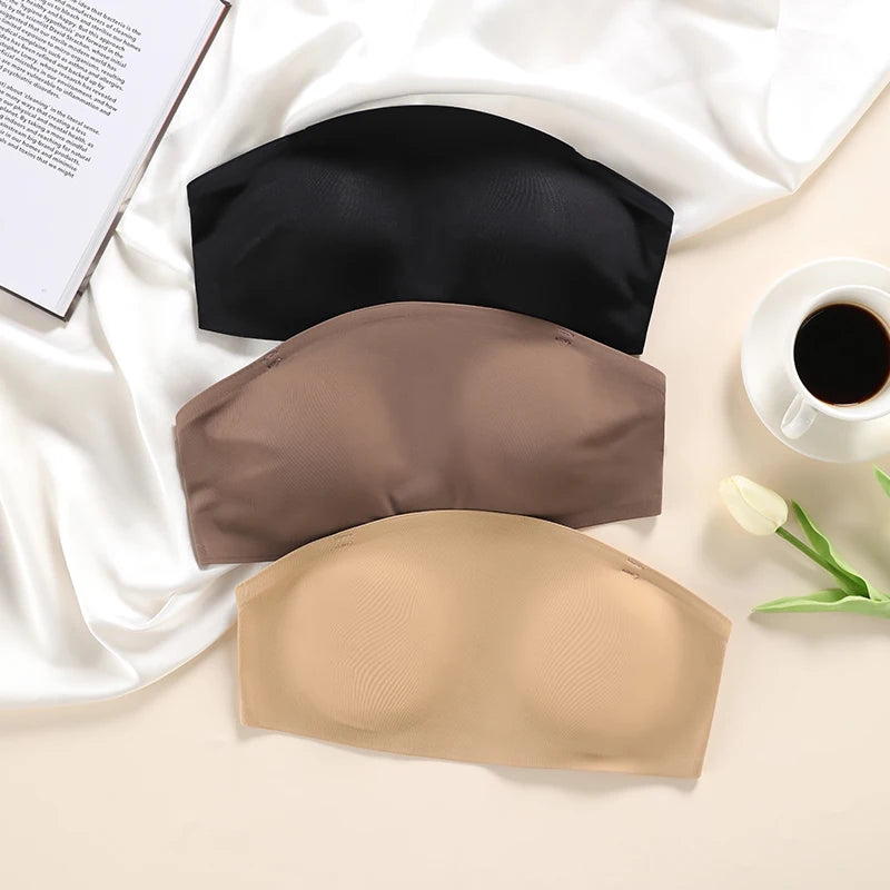 1Pc/3Pcs/Pack New Design Removable Padded Soft Ice Silk Traceless Women Wire Free Seamless Bra For Women Strapless Bra