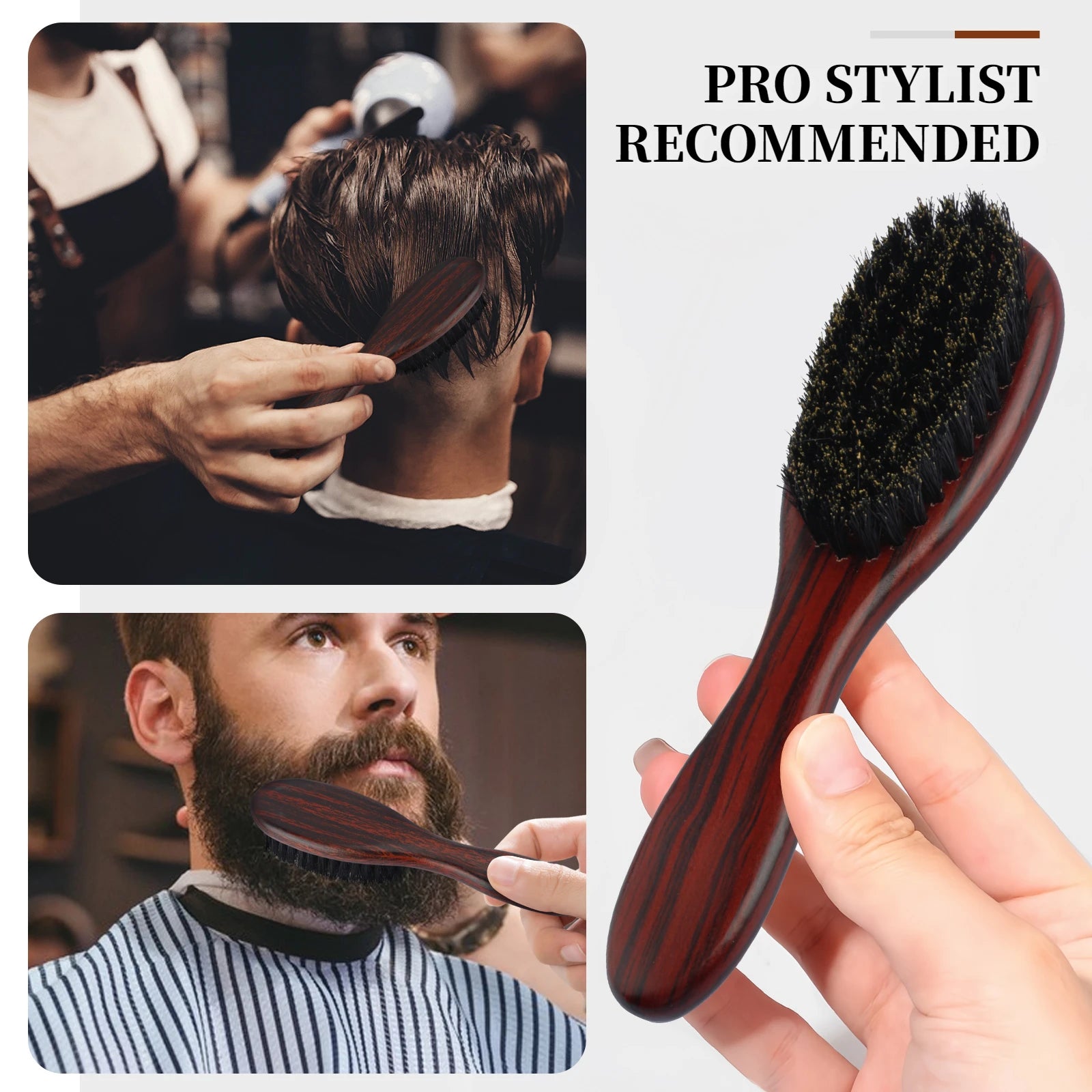 1pcs Boar Bristle Beard Brush Comb Wood Handle Hair Brush for Men's Mustache Shaving Comb Face Massage Facial Hair Cleaning