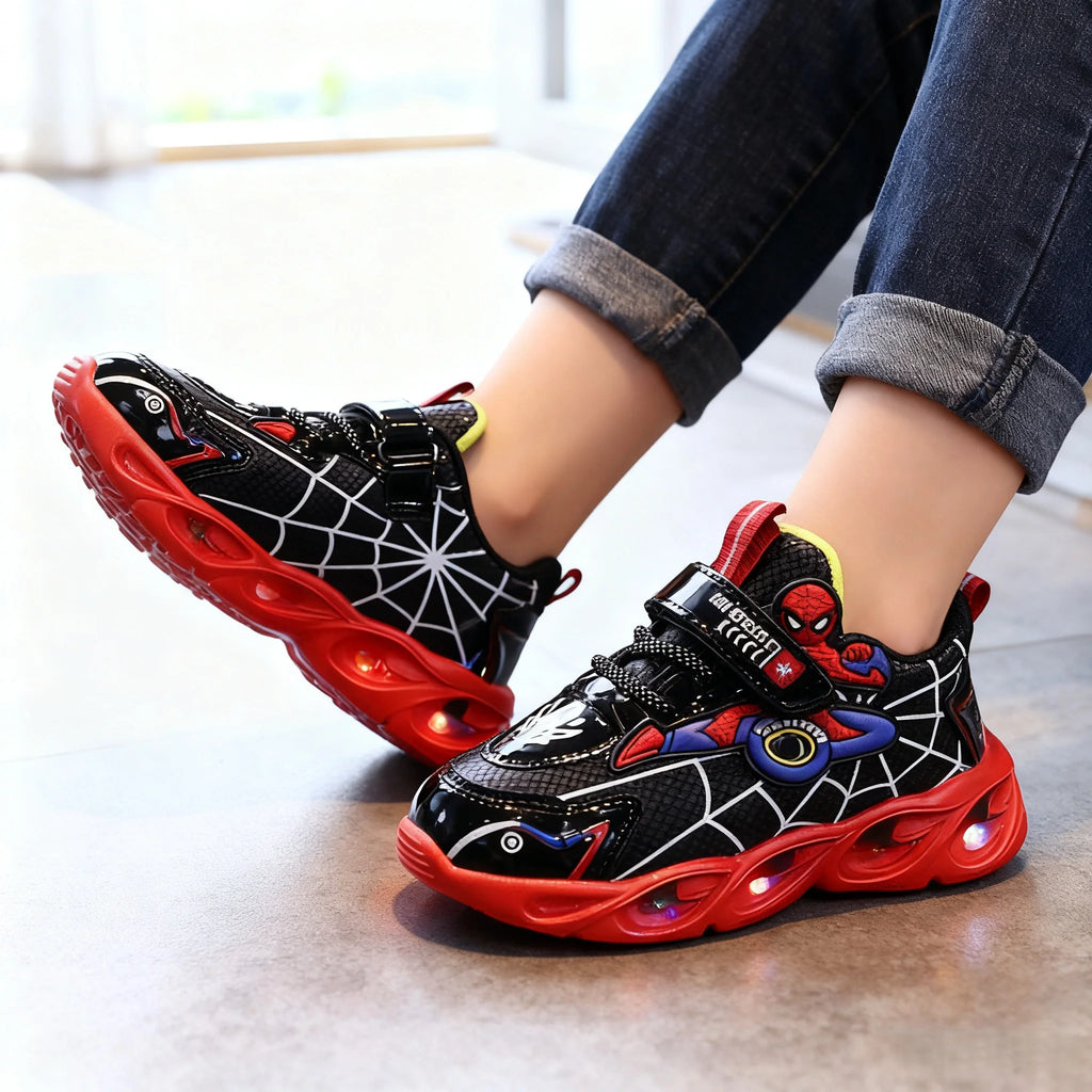 Disney Boys Shoes LED Lights Cartoon Autumn Children's Sports Shoes Leather Non-slip Children's Running Shoes Sneaker Size 25-35