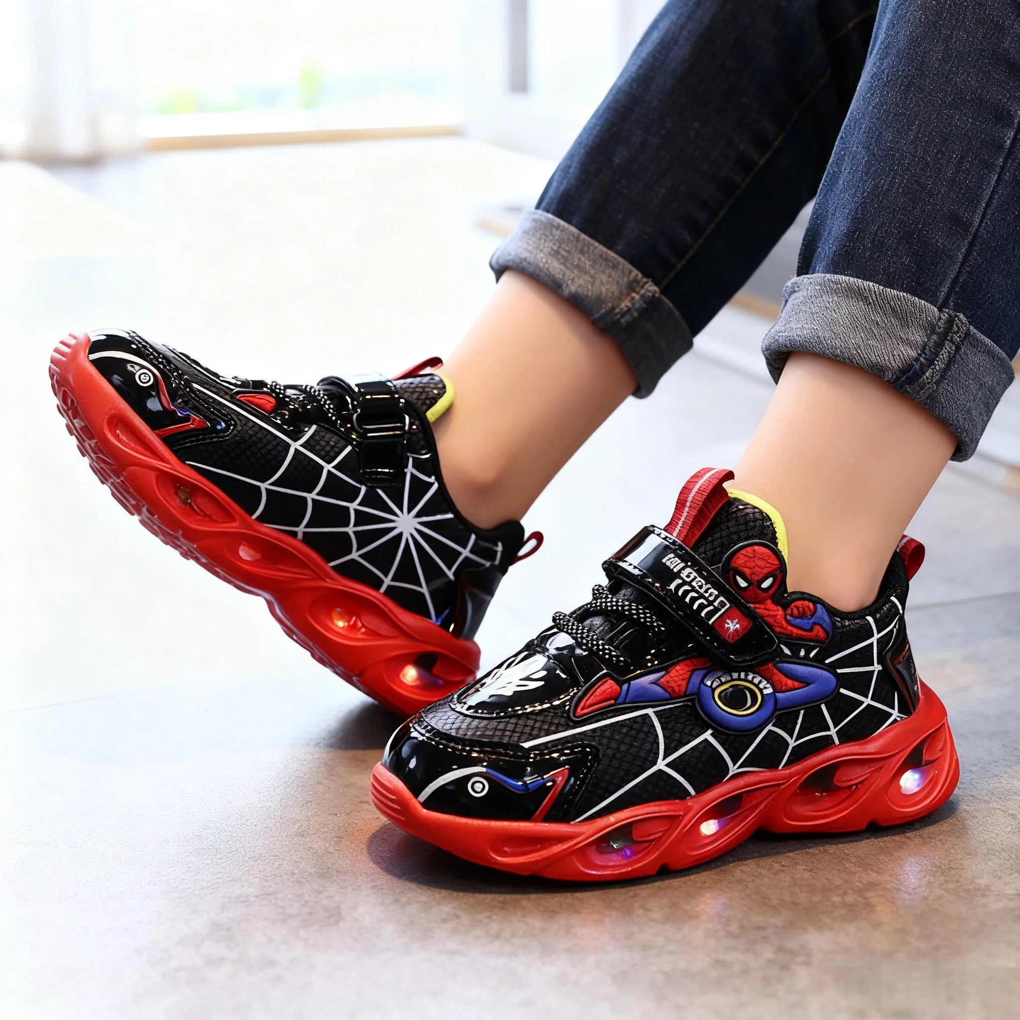 Disney Boys Shoes LED Lights Cartoon Autumn Children's Sports Shoes Leather Non-slip Children's Running Shoes Sneaker Size 25-35