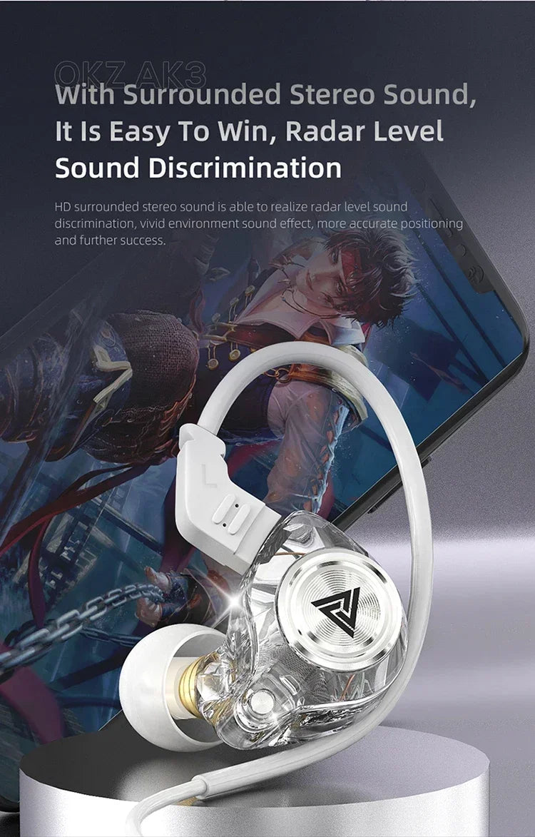 QKZ AK3 FiLe Wired Earphone Microphone HiFi Music Monitor Bass Headphones Noise Cancelling Headset for Sport  Gaming Accessories