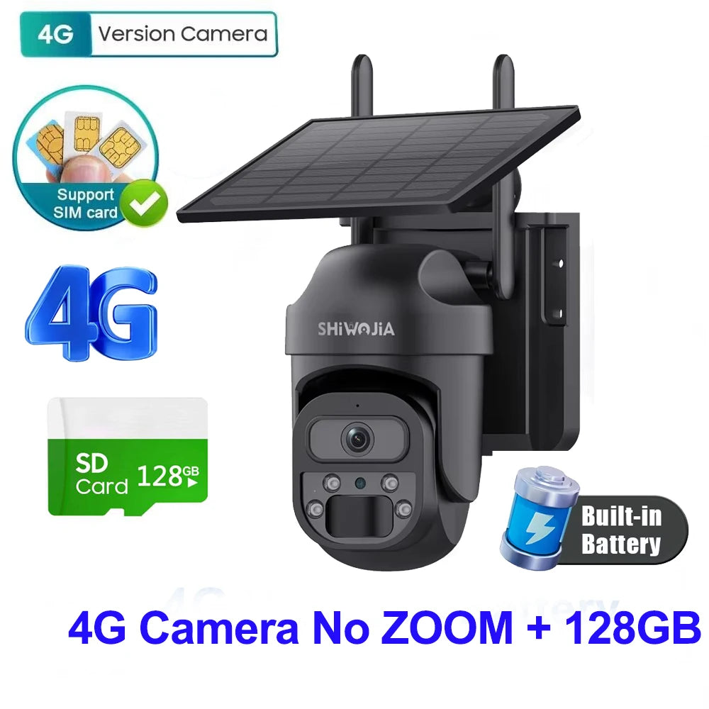 SHIWOJIA 15X ZOOM Solar Camera 4G 12MP Three Lens 360° View 5W Solar Panel Security Outdoor PTZ IP Camera 7800mAh Battery UBOX