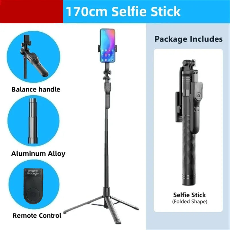COOL DIER New 1.7M Wireless Selfie Stick Tripod Foldable Stand For Gopro Action Cameras Smartphones Balance Steady Shooting Live