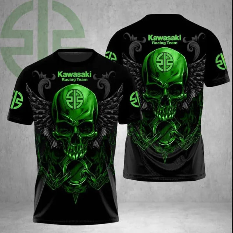 2024 Summer New Men T Shirts Motorcycle Kawasaki Logo 3D Print Casual Short Sleeve Breathable T-shirt