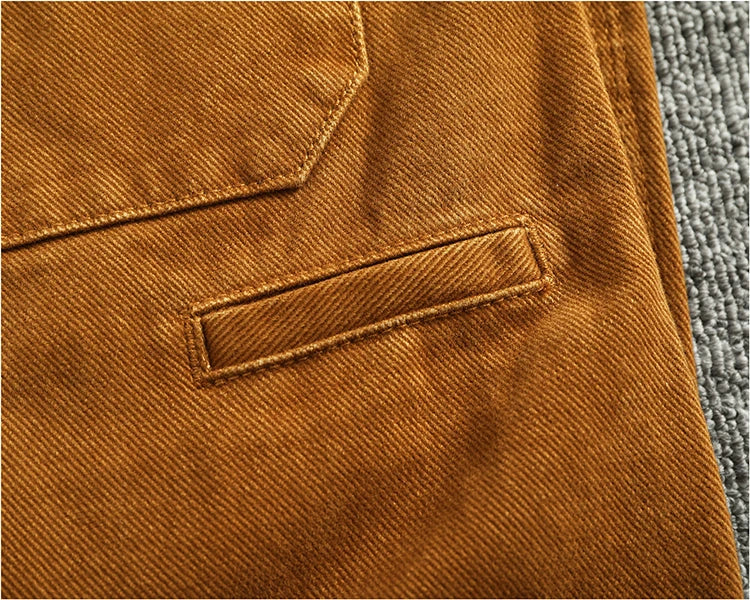 Retro heavy simple cargo pants men's loose straight leg casual pants pure cotton twill woven 3D vertical cut cone pants