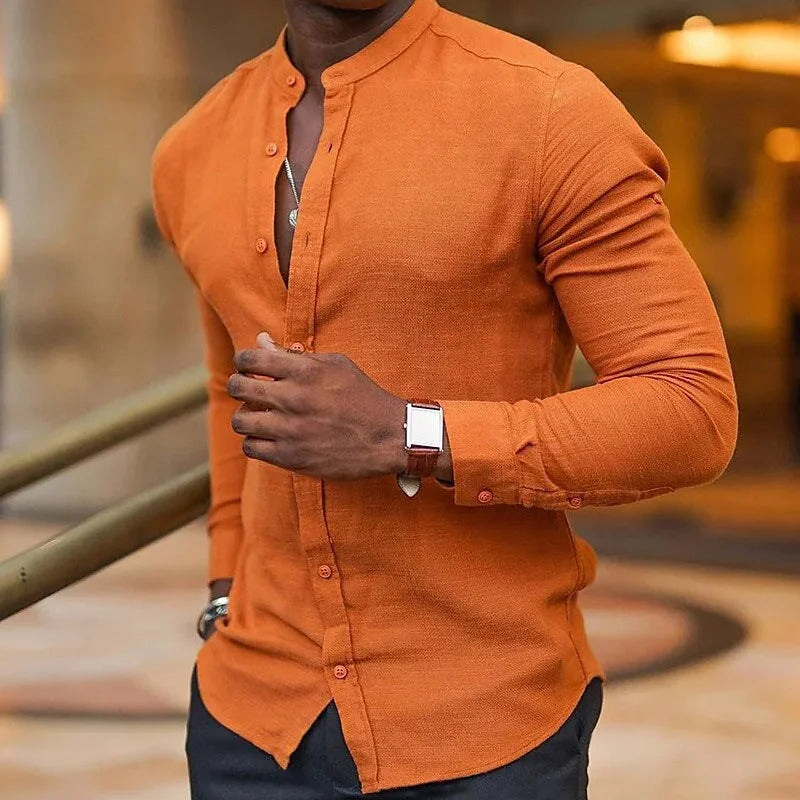 Men's Shirts Summer Shirts Beachwear Button Shirts Stand Collar Shirts Black White Pink Long Sleeve Spring Summer Hawaiian 6XL