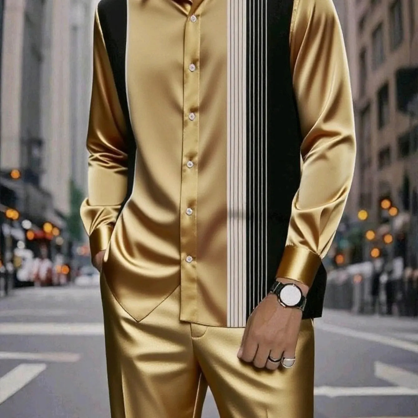 Men's Formal 2Pc Matching Suit Autumn New Long Sleeve Shirt Pants Fashion Business Casual Trendy Tailored Comfortable Outfit