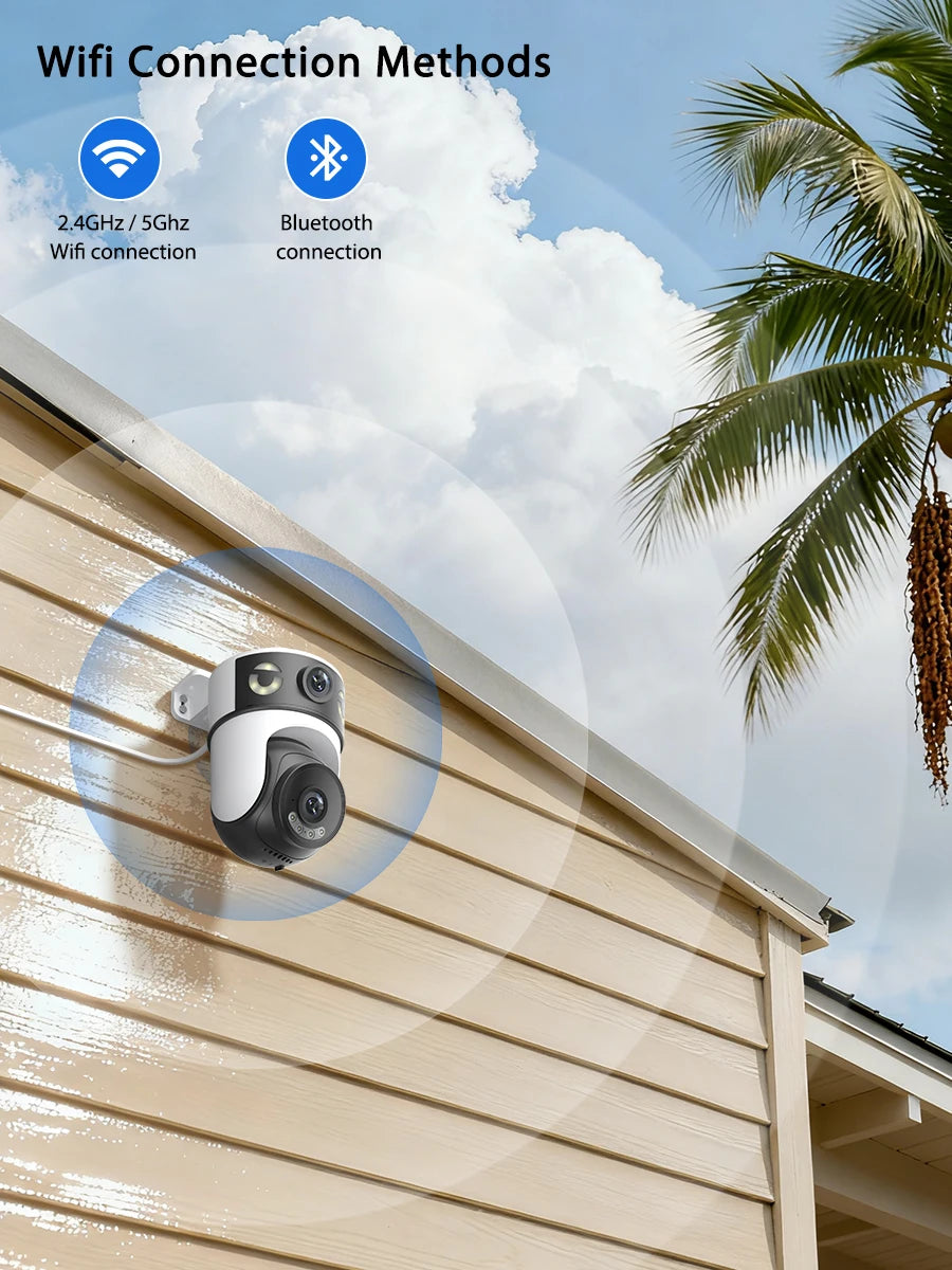 Outdoor 5K 10MP PTZ WiFi Camera Dual 2.4G+5Ghz Dual Lens 8MP 4K HD Dual Screen Auto Tracking Security Surveillance