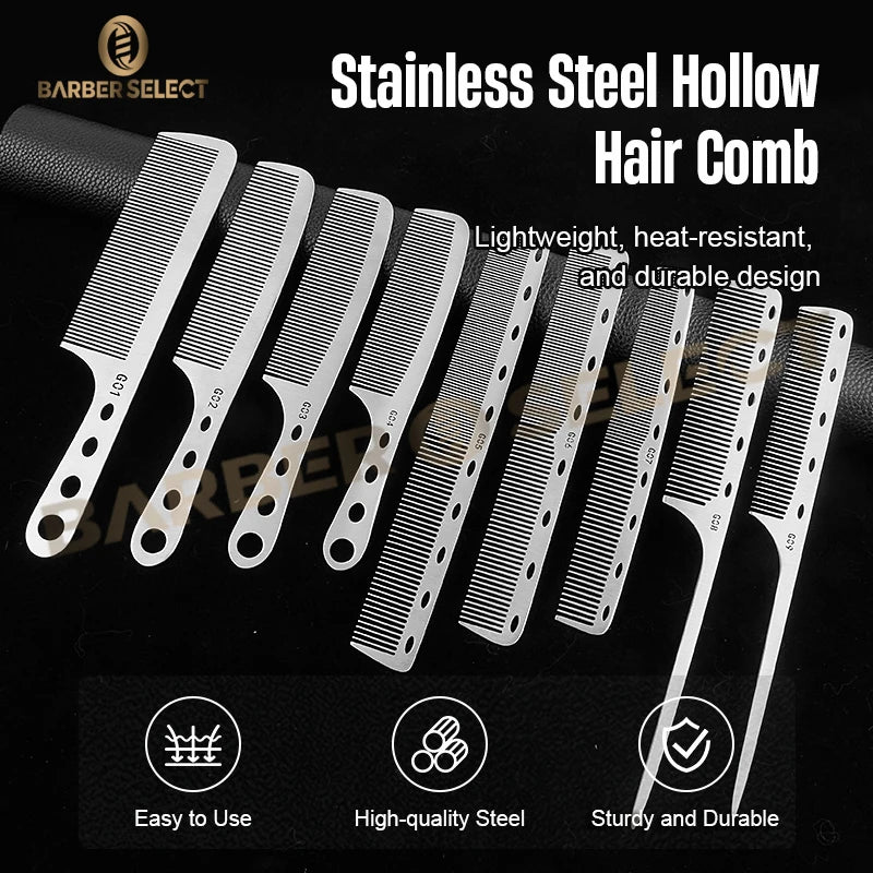 Stainless Steel Silver Metal Barber Comb Professional Hairdressing Salon Combs Detangling Hair Cutting Tools For Men And Women