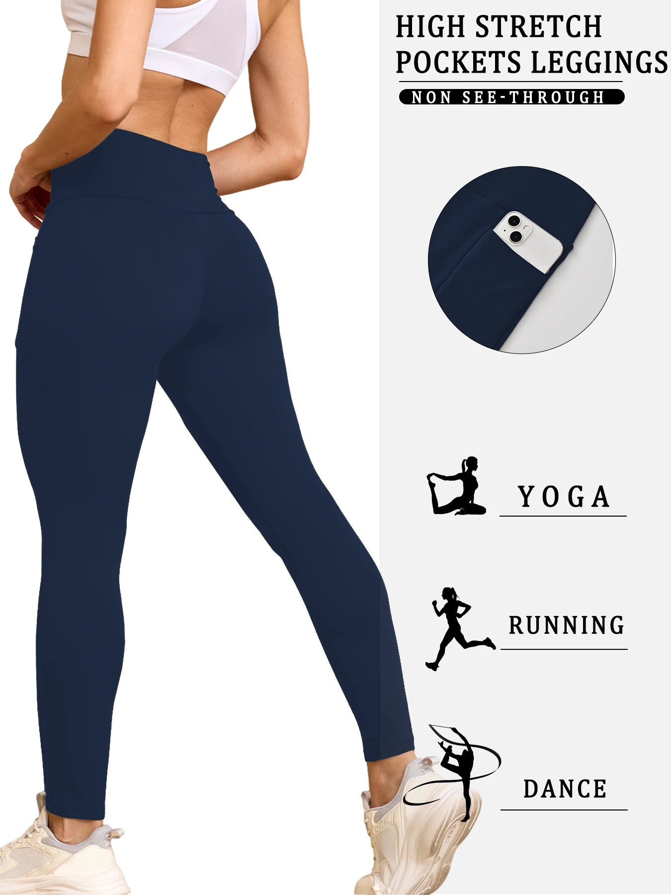 Super Soft Leggings with Pockets for Women，High Waisted Tummy Control Workout Yoga pants