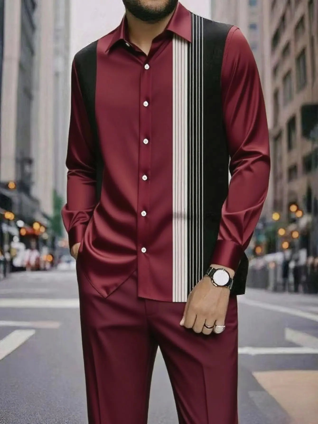 Men's Formal 2Pc Matching Suit Autumn New Long Sleeve Shirt Pants Fashion Business Casual Trendy Tailored Comfortable Outfit