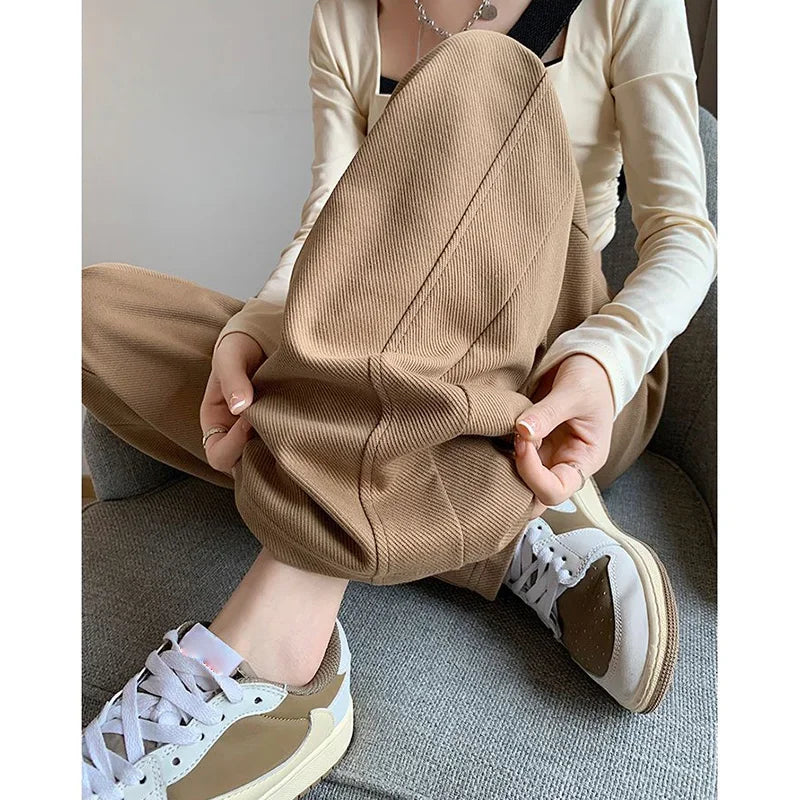 Lady Casual Daily High Waisted Sweatpants Women Drawstring Straight Leg Pants Girls Korean Slim Fit Thin Trousers
