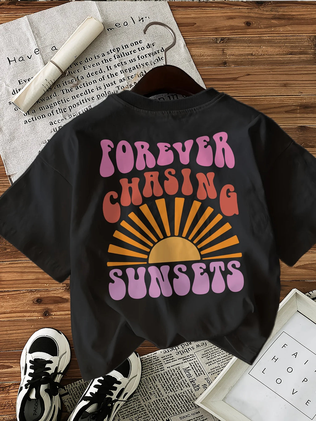 100% Cotton Forever Chasing Sunsets T-Shirts Female Funny T Shirts Egirl Korean Fashion Graphic Tees Tops Women Clothing