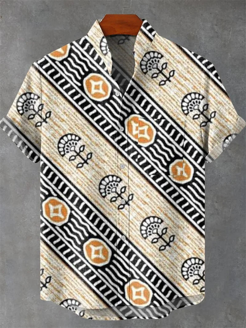 Men's Linen 80% Shirt Vintage Short Sleeve Fashion Tops Summer Casual Ethnic Clothing Shirt Men's Street Shirt