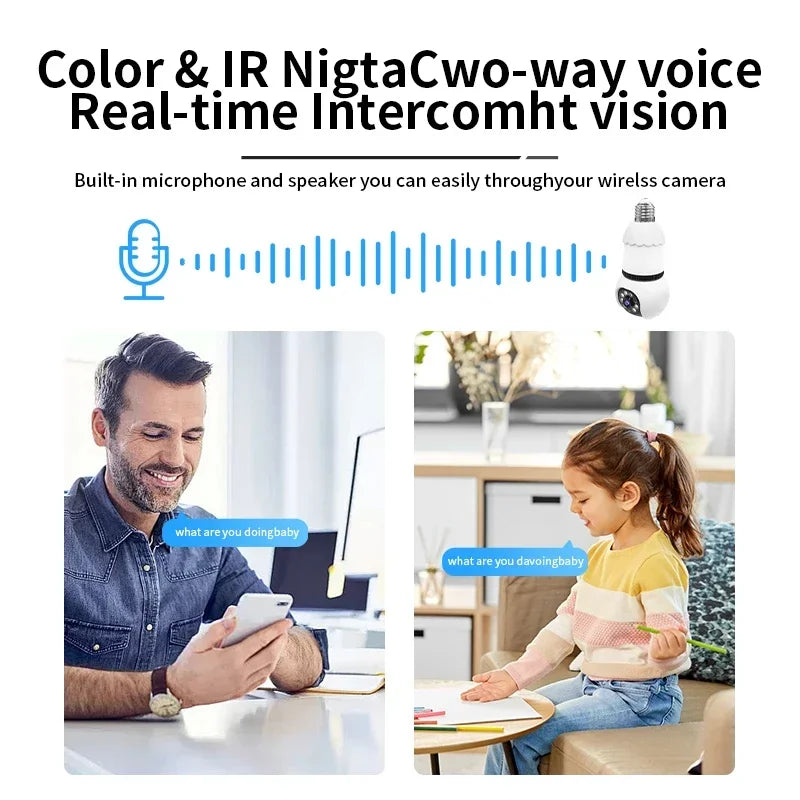 8MP E27 Bulb Lamp Camera LED Bulb WiFi Smart IP Surveilance Cam Two-way Audio Color Night Vision 10X Zoom Wireless Cam 2 in 1