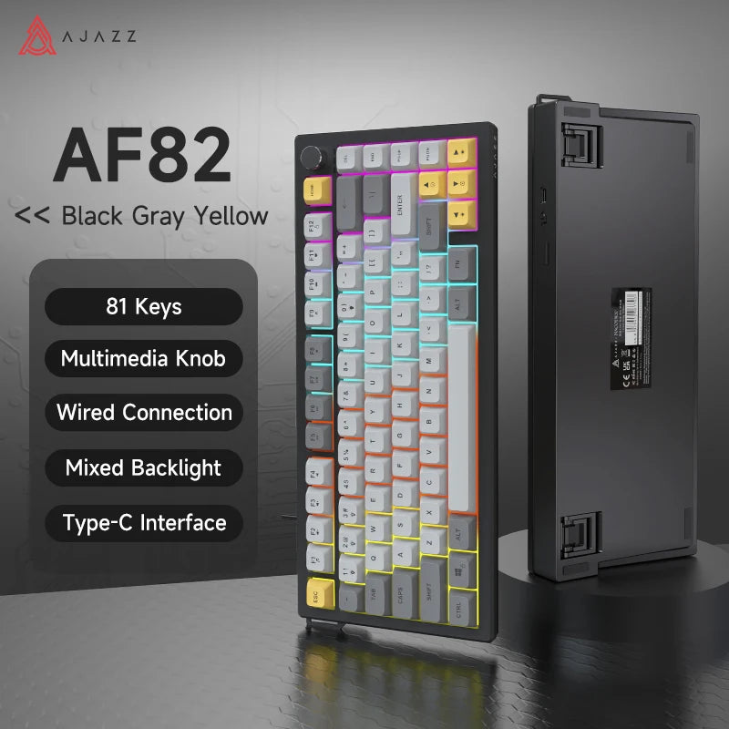 AJAZZ AF82 Office Low Profile Keyboard RGB Wired/Wireless Gaming Keyboard 75% Layout 82 keys 4000mAh Battery for Win/Mac