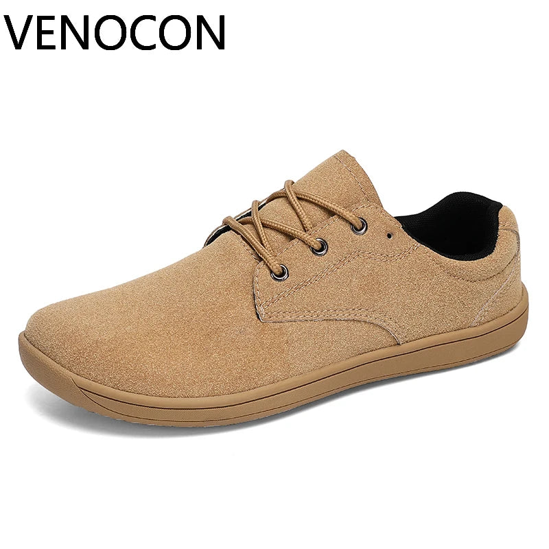 VENOCON Barefoot Men's Sneakers Wide Ball Toe Box Nose Feet Minimalist Cow Suede Leather Upper Casual Shoes Footwear For Man