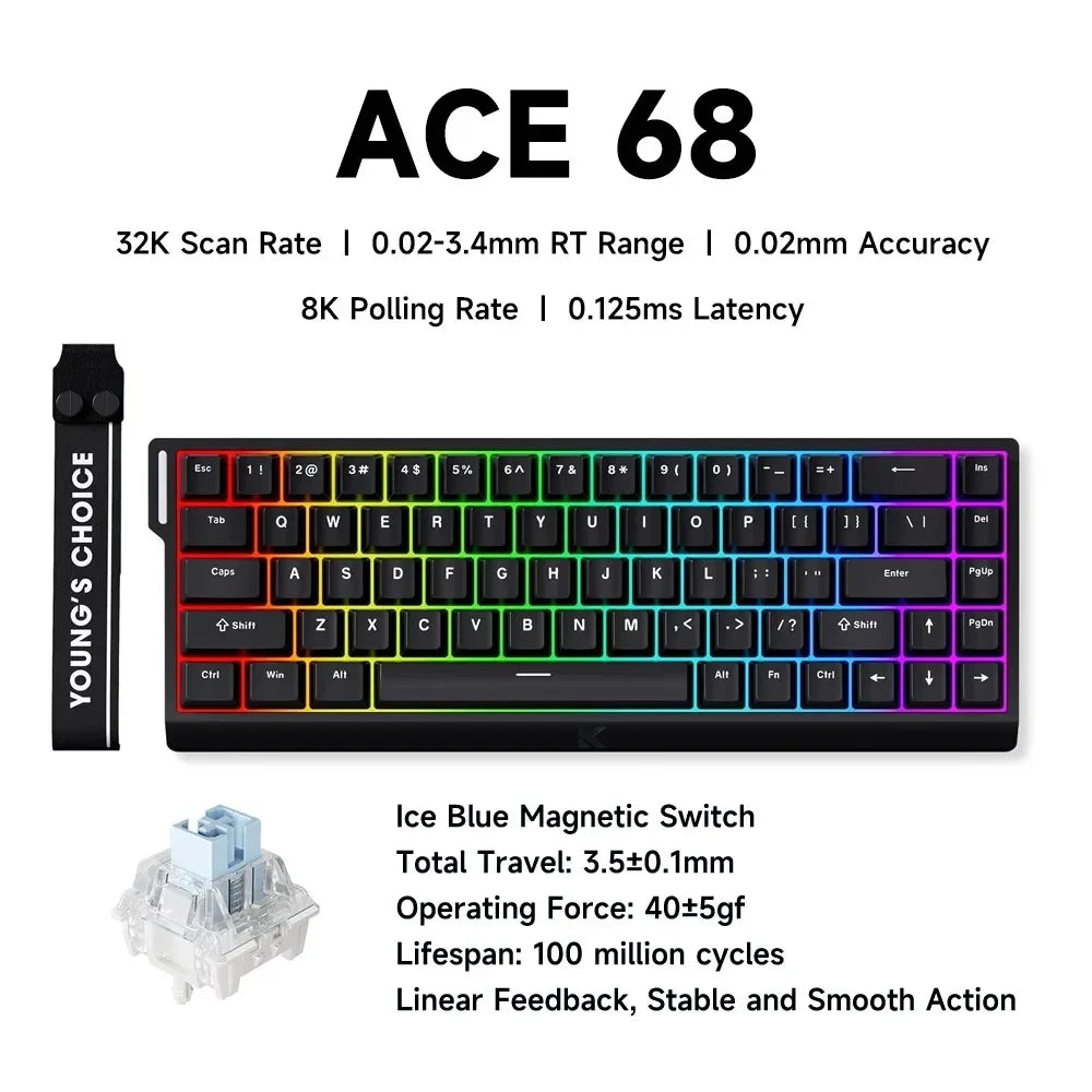 MCHOSE ACE68 Magnetic Keyboard 0.125ms 128K Sampling Rate Wired Mechanical ACE60 Pro for Gaming 0.01mm RapidTrigg 8000Hz SOCD/Rs